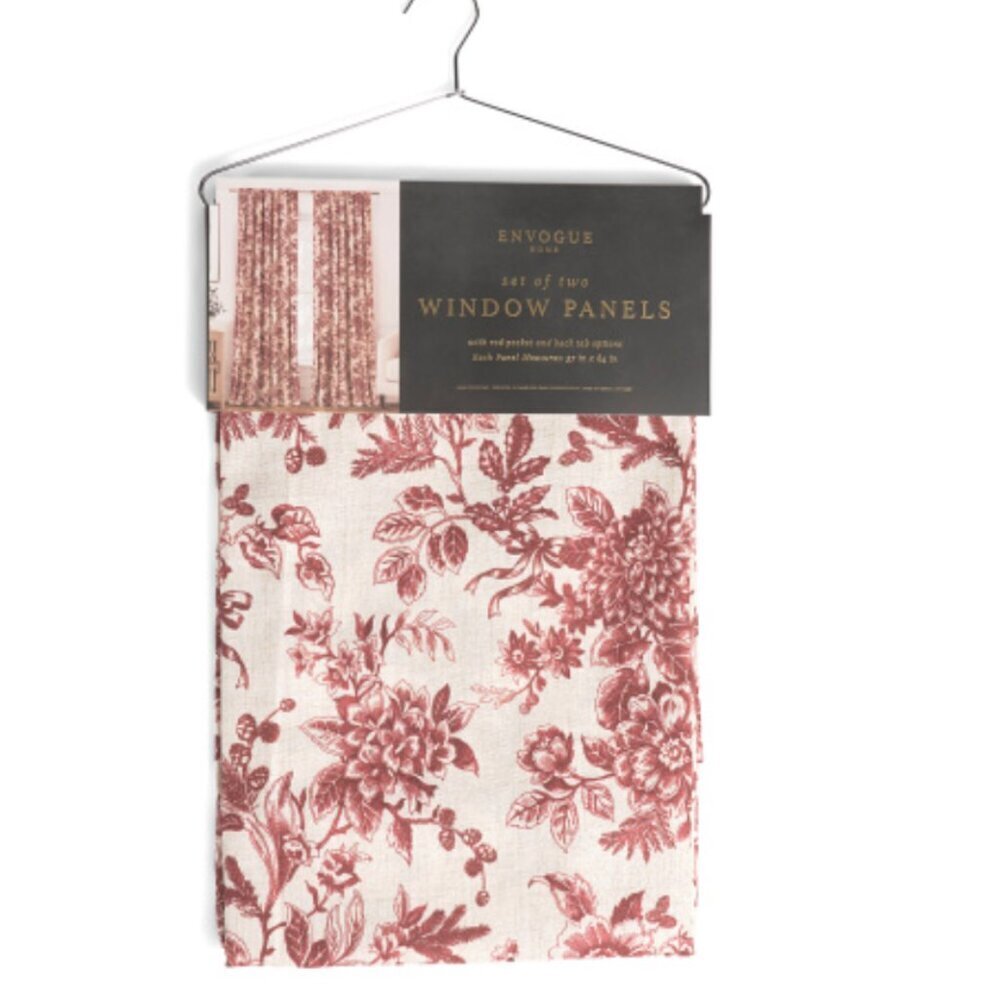EnVogue Cardinal Floral Winter Brick Red Polyester Curtain Panel Set 2pc 37"x84"